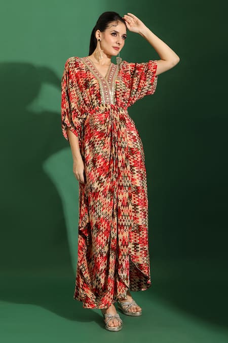 Shreya J Label Aztec Print Draped Dress 