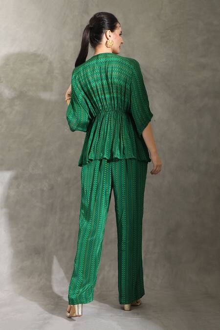 Shreya J Label Geometric Print Peplum Tunic With Pant 