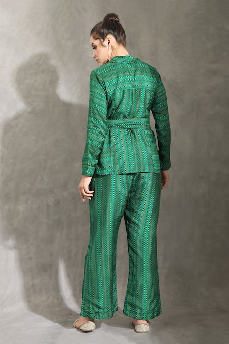 Shreya J Label Geometric Dhari Print Shirt & Pant Set 