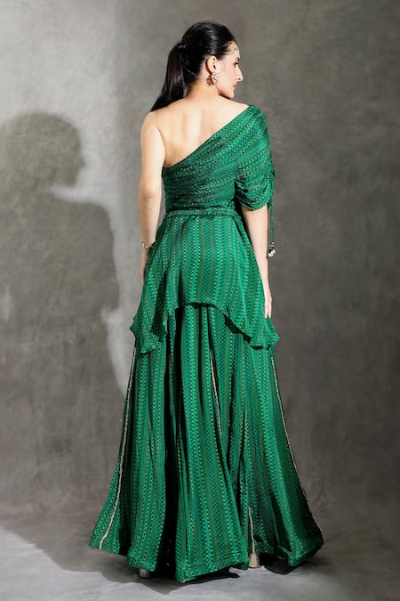 Shreya J Label Geometric Print Asymmetric Tunic & Sharara Set 