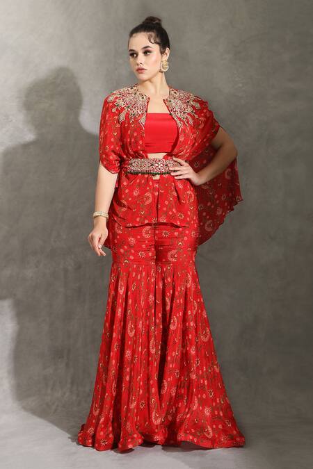 Shreya J Label Floral Print Cape Sharara Set 