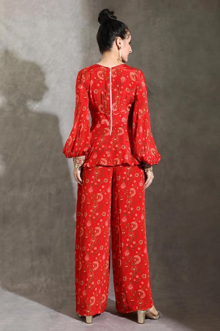 Shreya J Label Floral Print Peplum Top With Pant 