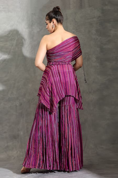 Shreya J Label Dhari Print Asymmetric Tunic & Sharara Set 