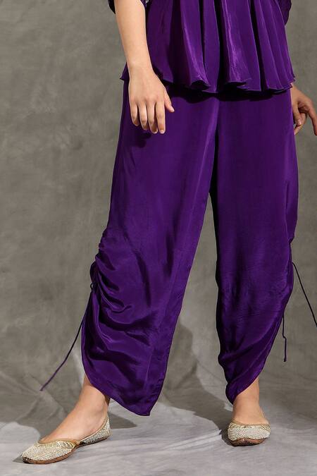 Shreya J Label_Purple Crepe Sequins, Beads V-neck Embellished Peplum Top With Pull Out Pant _Online_at_Aza_Fashions