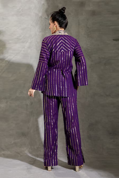 Shreya J Label Stripe Pattern Shirt With Pant 