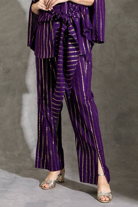 Shop_Shreya J Label_Purple Cotton Lurex Embellished Gota Patti Stripe Pattern Shirt With Pant _Online_at_Aza_Fashions