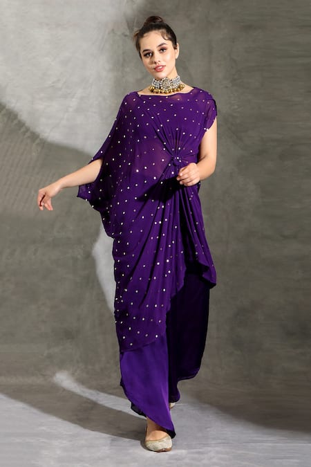 Shreya J Label Embellished Draped Tunic Palazzo Set 
