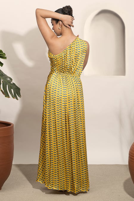 Ozel Dolce One Shoulder Printed Gown 