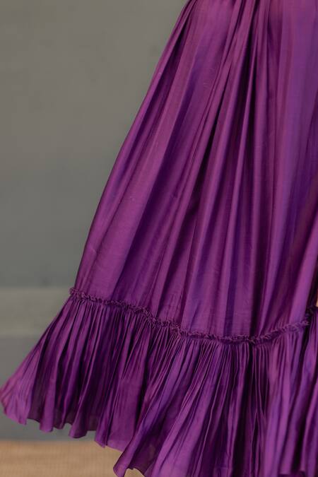 Buy Ozel Purple Linen Satin Solid Halter Layla Neck Tiered Dress Online at Aza Fashions Buy_Ozel_Purple Linen Satin Solid Halter Layla Neck Tiered Dress _Online_at_Aza_Fashions
