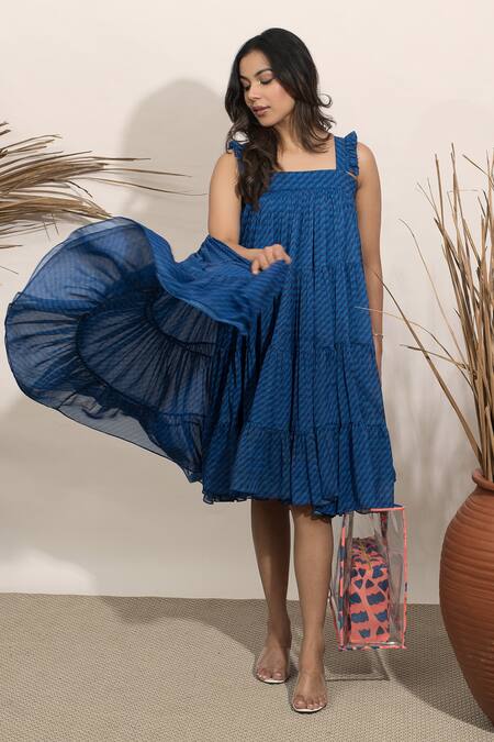 Shop_Ozel_Blue Chiffon Stripe Square Noir Tiered Midi Dress _Online_at_Aza_Fashions