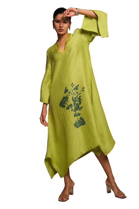 Avni Bhuva Midori Crest Bloom Print Asymmetric Dress 