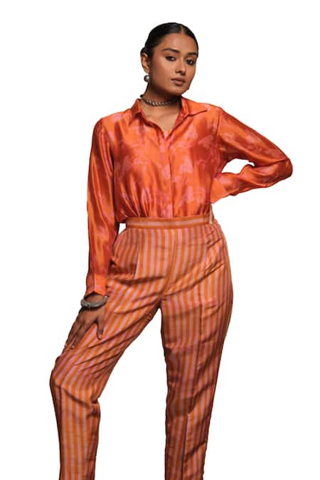 Avni Bhuva Mikan Floret Print Shirt With Striped Pant 