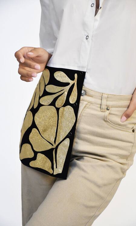 Buy Richaa Goenka White Cotton Applique Leather Collared Work Asymmetric Shirt Online at Aza Fashions Buy_Richaa Goenka_White Cotton Applique Leather Collared Work Asymmetric Shirt _Online_at_Aza_Fashions