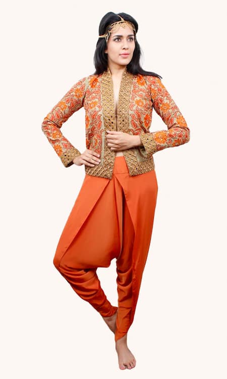 Richaa Goenka Floral Applique Jacket With Dhoti Pant 