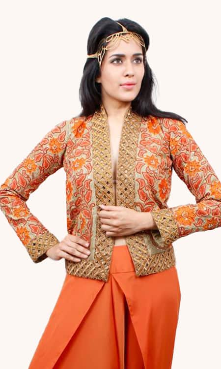 Shop Richaa Goenka Orange Crepe Hand Embroidery Solid Dhoti Pant at Aza Fashions Shop_Richaa Goenka_Orange Crepe Hand Embroidery Solid Dhoti Pant _at_Aza_Fashions