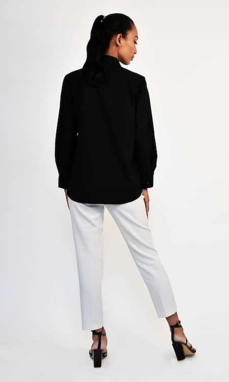 Shop Richaa Goenka Black Cotton Hand Embroidery Bead Collared Shirt at Aza Fashions Shop_Richaa Goenka_Black Cotton Hand Embroidery Bead Collared Shirt _at_Aza_Fashions