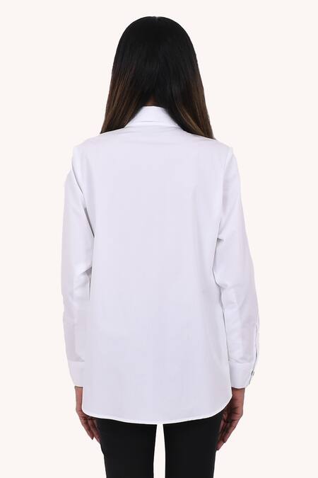 Shop Richaa Goenka White Cotton Hand Embroidered Beads Collar Shirt at Aza Fashions Shop_Richaa Goenka_White Cotton Hand Embroidered Beads Collar Shirt _at_Aza_Fashions