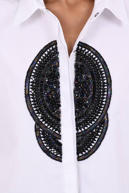 Buy Richaa Goenka White Cotton Hand Embroidered Beads Collar Shirt Online at Aza Fashions Buy_Richaa Goenka_White Cotton Hand Embroidered Beads Collar Shirt _Online_at_Aza_Fashions