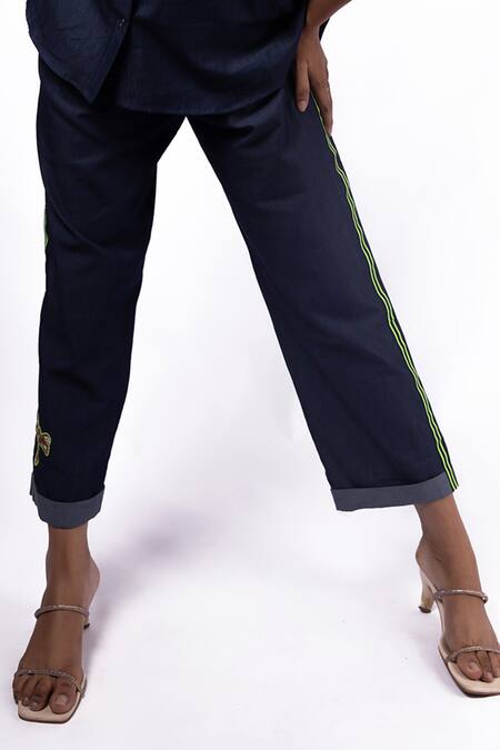 Shop Richaa Goenka Blue Cotton Hand Embroidered Zardosi Collar Dragon Flies Shirt And Pant Set Online at Aza Fashions Shop_Richaa Goenka_Blue Cotton Hand Embroidered Zardosi Collar Dragon Flies Shirt And Pant Set _Online_at_Aza_Fashions