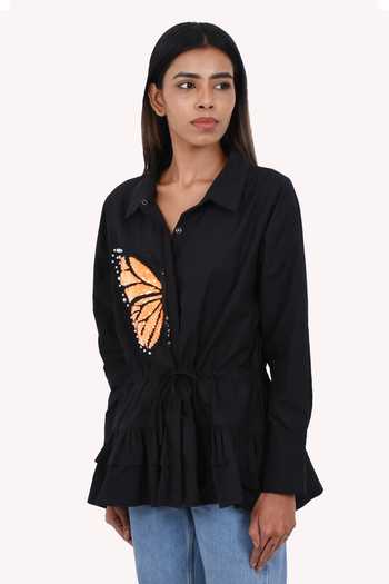 Ekisha Women cotton white butterfly relaxed fit shirt