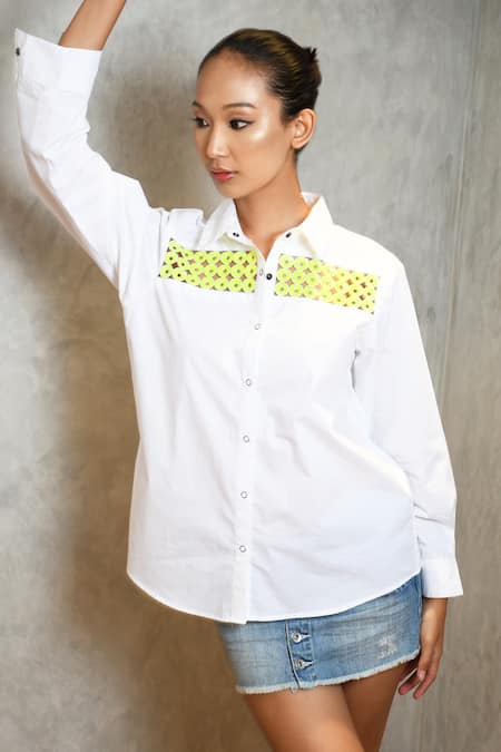 Richaa Goenka Yoke Hand Embroidered Cotton Shirt 