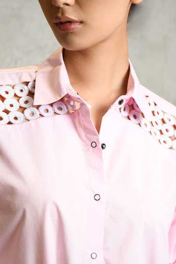 Buy Richaa Goenka Pink Cotton Hand Embroidered Sequins Collar Yoke Shirt Online at Aza Fashions Buy_Richaa Goenka_Pink Cotton Hand Embroidered Sequins Collar Yoke Shirt _Online_at_Aza_Fashions