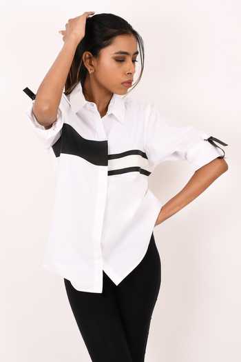 Richaa Goenka_White Cotton Embroidery Collared Applique Shirt _Online_at_Aza_Fashions