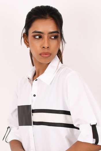 Buy_Richaa Goenka_White Cotton Embroidery Collared Applique Shirt _Online_at_Aza_Fashions