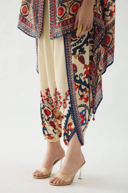 Rajdeep Ranawat_Orange Modal, Satin Mirrors, Embroidery Chloe Printed Cape And Dhoti Pant Set _at_Aza_Fashions