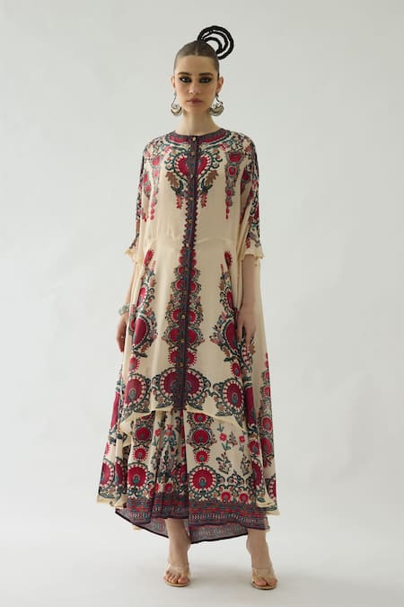 Shop_Rajdeep Ranawat_Maroon Modal, Satin Embroidery Surilee Printed Pleated Palazzo _Online_at_Aza_Fashions