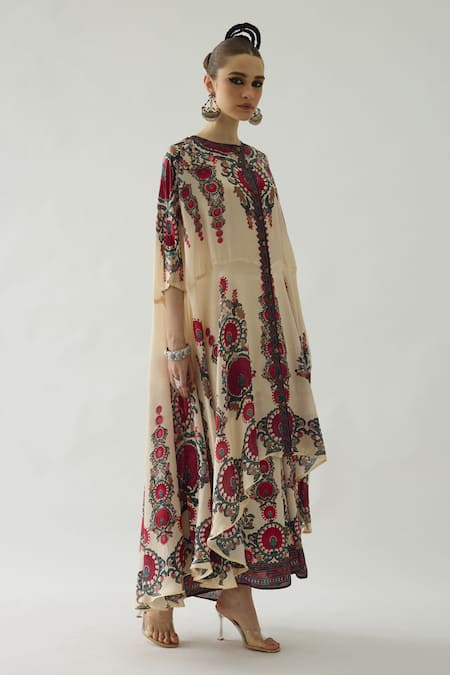 Rajdeep Ranawat_Maroon Modal, Satin Embroidery Surilee Printed Pleated Palazzo _at_Aza_Fashions