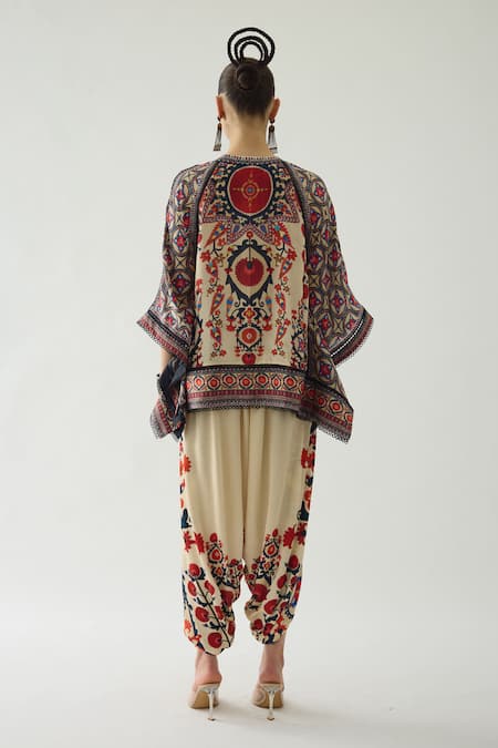 Shop_Rajdeep Ranawat_Orange Modal Satin Printed Floral Sonth Dhoti Pant _at_Aza_Fashions