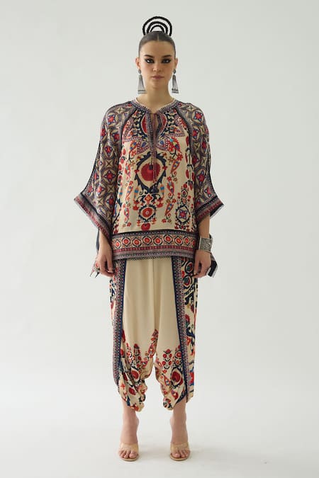 Rajdeep Ranawat_Orange Modal Satin Printed Floral Sonth Dhoti Pant _Online_at_Aza_Fashions