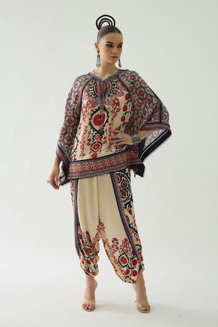 Buy_Rajdeep Ranawat_Orange Modal Satin Printed Floral Sonth Dhoti Pant _Online_at_Aza_Fashions