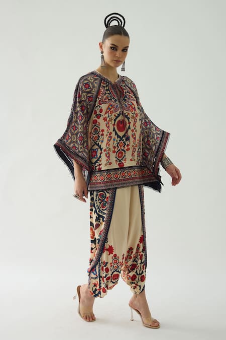 Shop_Rajdeep Ranawat_Orange Modal Satin Printed Floral Sonth Dhoti Pant _Online_at_Aza_Fashions