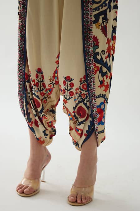 Rajdeep Ranawat_Orange Modal Satin Printed Floral Sonth Dhoti Pant _at_Aza_Fashions