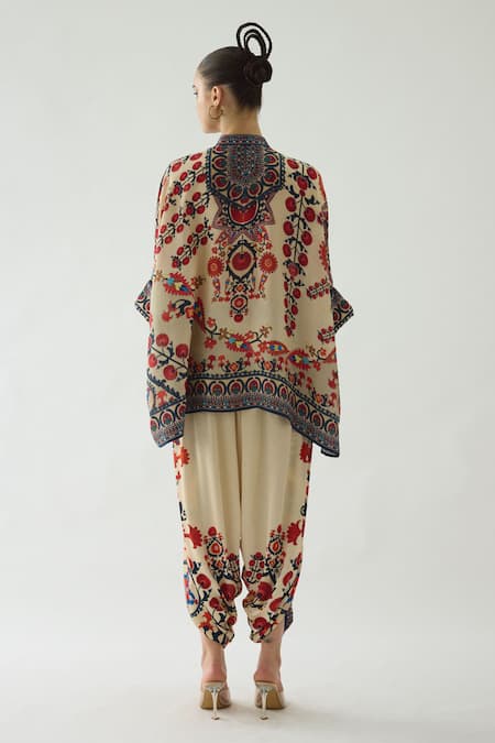 Shop_Rajdeep Ranawat_Orange Modal, Satin Sonth Botanical Print Dhoti Pant _at_Aza_Fashions