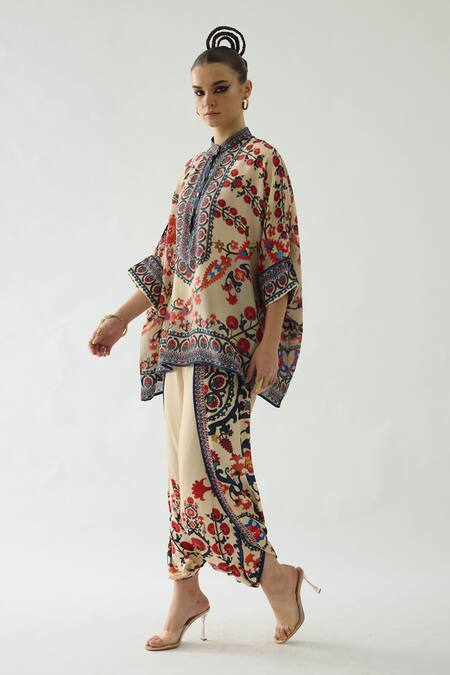 Rajdeep Ranawat_Orange Modal, Satin Sonth Botanical Print Dhoti Pant _at_Aza_Fashions