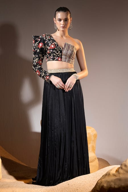 TYOHAR Bloom Paradise Embroidered Blouse With Pleated Lehenga 