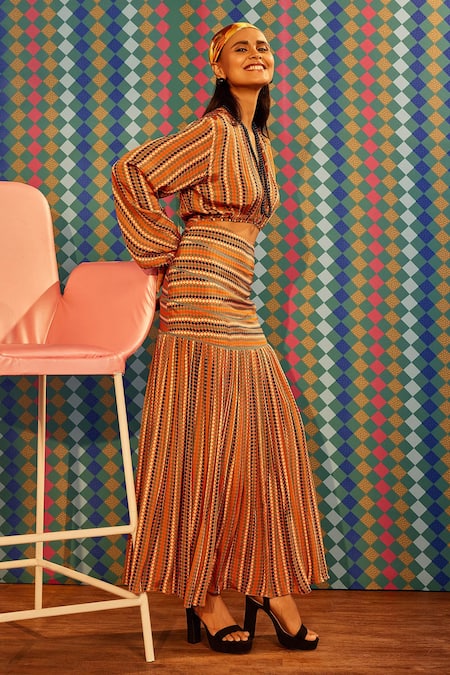 Buy Sandhya Shah Multi Color Crepe, Linen Lace, Embroidery Fishtail Dress Online at Aza Fashions Buy_Sandhya Shah_Multi Color Crepe, Linen Lace, Embroidery Fishtail Dress_Online_at_Aza_Fashions