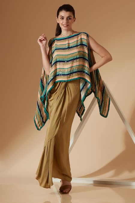 Sandhya Shah Striped Print Kaftan Top & Skirt Set 