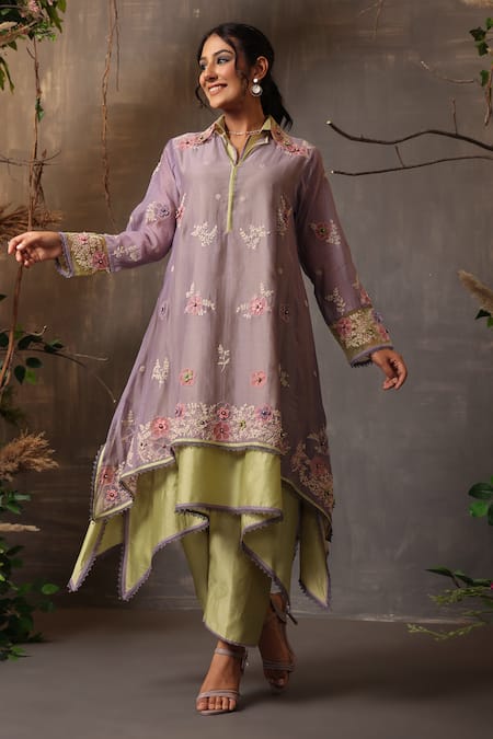 Label Niti Bothra Chanderi Silk Layered Kurta & Pant Set 