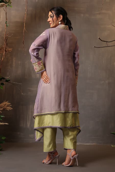 Label Niti Bothra Chanderi Silk Layered Kurta & Pant Set 