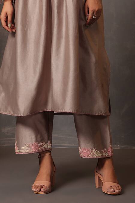 Buy Label Niti Bothra Grey Chanderi Silk Embroidery Collared Pintuck Kurta And Palazzo Set Online at Aza Fashions Buy_Label Niti Bothra_Grey Chanderi Silk Embroidery Collared Pintuck Kurta And Palazzo Set _Online_at_Aza_Fashions