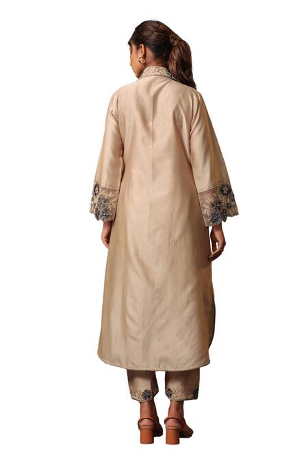 Label Niti Bothra Ivory Chanderi Silk Embroidery, Cut Work Collared Pintuck Kurta And Palazzo Set Online at Aza Fashions Label Niti Bothra_Ivory Chanderi Silk Embroidery, Cut Work Collared Pintuck Kurta And Palazzo Set _Online_at_Aza_Fashions