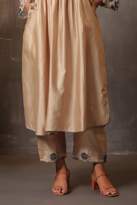 Buy Label Niti Bothra Ivory Chanderi Silk Embroidery, Cut Work Collared Pintuck Kurta And Palazzo Set Online at Aza Fashions Buy_Label Niti Bothra_Ivory Chanderi Silk Embroidery, Cut Work Collared Pintuck Kurta And Palazzo Set _Online_at_Aza_Fashions