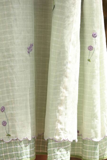 Buy_Weaver Story_White Chanderi Silk Embroidery, Tassels V-neck Hand Block Print Dress 