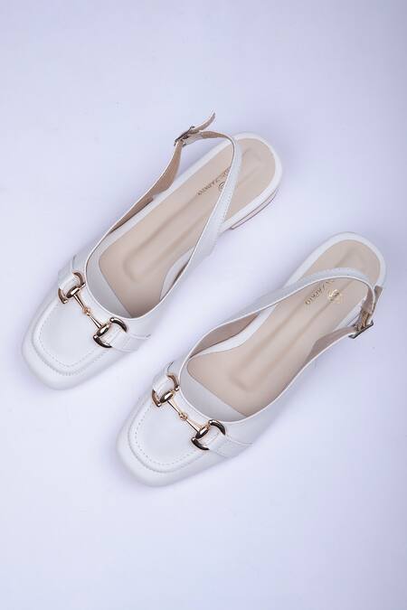 Buy SCHON ZAPATO White Stitchline Thread Buckle Strap Mules Online at Aza Fashions Buy_SCHON ZAPATO_White Stitchline Thread Buckle Strap Mules _Online_at_Aza_Fashions
