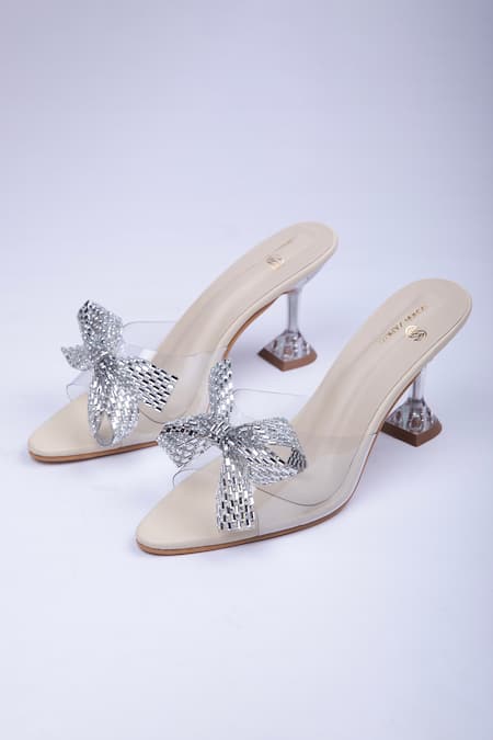 SCHON ZAPATO Beige Sparkling Bow Embellished Heels 