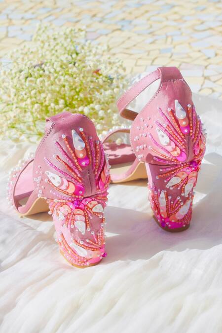 SCHON ZAPATO Pink Pearl Amethyst Embellished Heels Online at Aza Fashions SCHON ZAPATO_Pink Pearl Amethyst Embellished Heels _Online_at_Aza_Fashions